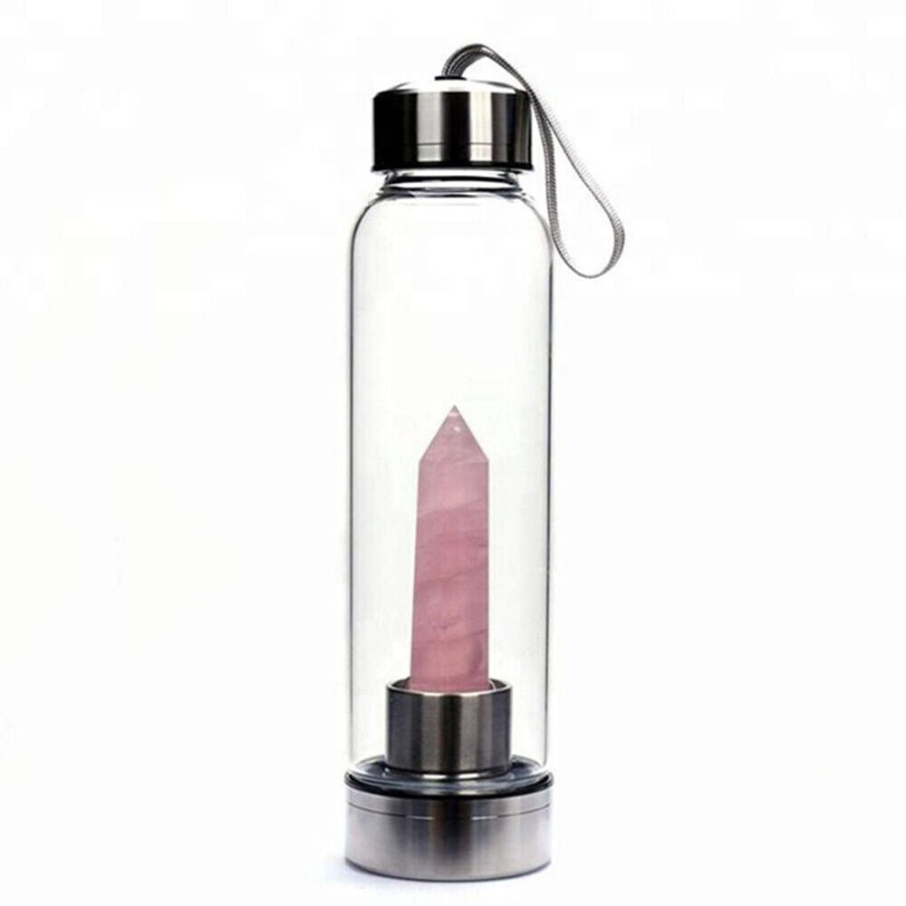 Fashion Colorful Energy Crystal Stone Hexagon Column Glass Water Bottle Gift