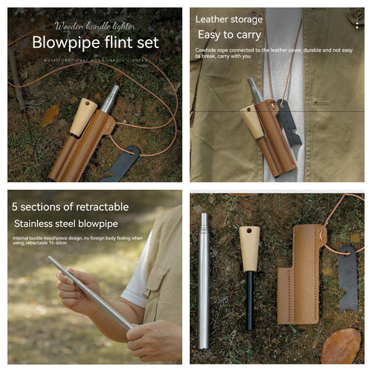 Camp Multifunctional Retractable Stainless 5 Section Blowpipe Flint Stick Set