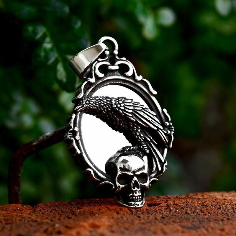 Cool Retro Punk Owl Dragon Mythical Angel Skull wing Titanium Steel Necklace