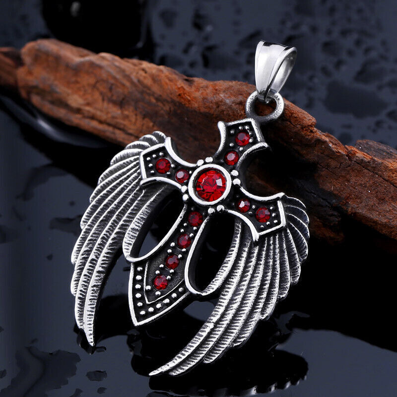 Cool Retro Punk Vintage Wolf Totem Valknut Pendant Biker Titanium Steel Necklace