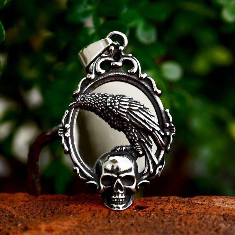 Cool Retro Punk Owl Dragon Mythical Angel Skull wing Titanium Steel Necklace