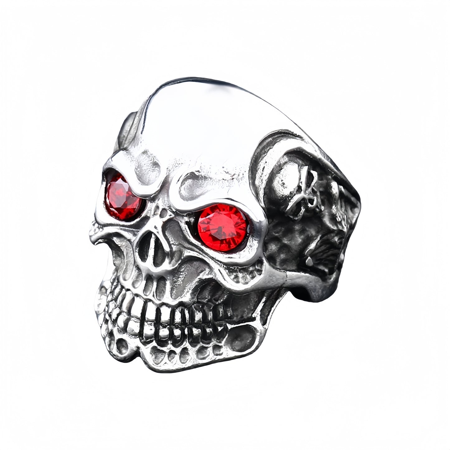 Men’s Gothic Skull Ring Red & Blue CZ Eyes Silver Tone Biker Punk Statement Ring # R25