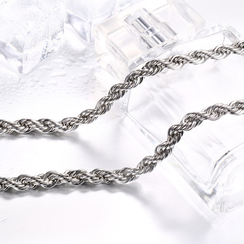 Basic Punk Stainless Steel Single Link Twisted Chain Necklace for Men Women