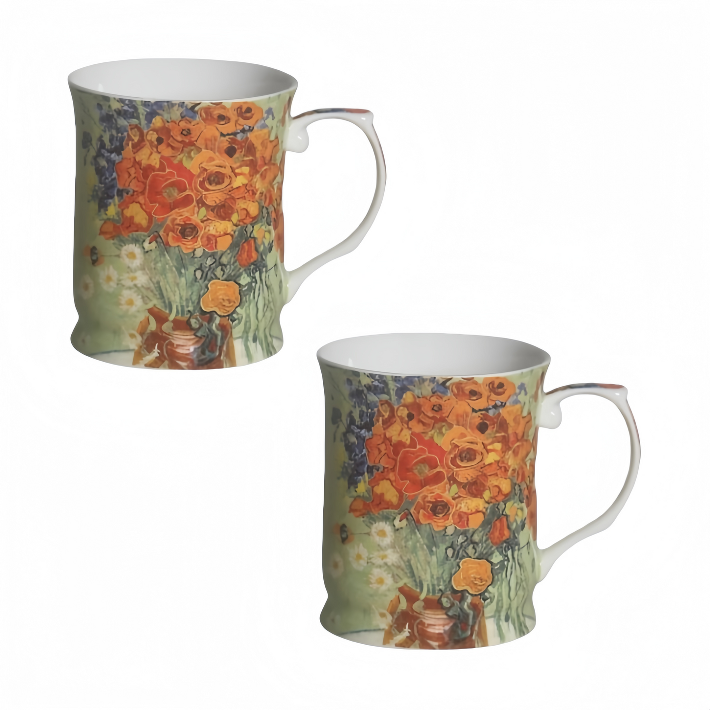 415cc Fine Porcelain Floral Art Mug – Van Gogh Style Red Bouquet Coffee Tea Cup # CW1693