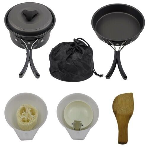 Outdoor 1-2 People 8 In 1 Alumina Pot Set Camping Pot Portable Picnic Cookware