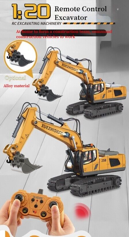 Grey Alloy Remote Control Excavator 11 Channel Crawler Boys Engineering Toys