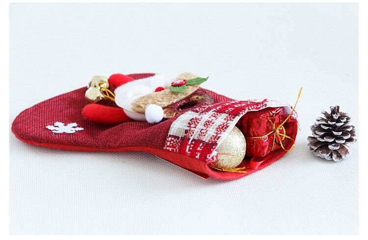 Burlap Christmas Stocking With bells Santa Claus Present Bag Xmas Party Decor