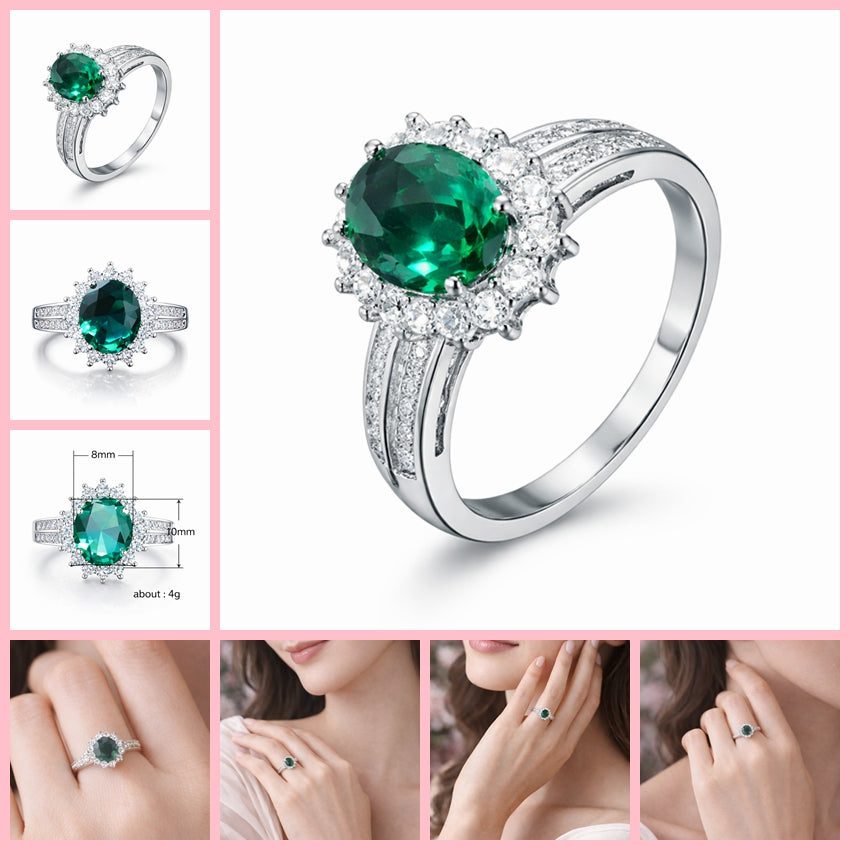 Elegant Green Simulated Gem Stones Halo Ring Alloy Band Cocktail Dress Ring Gift # R132