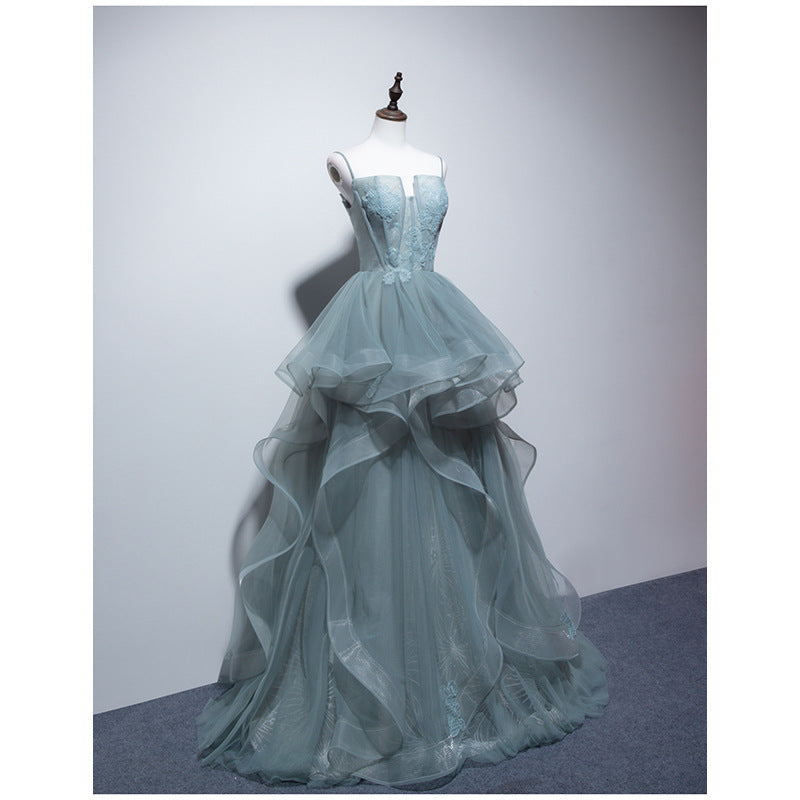 Women Formal Spaghetti Strap Wedding Dress Cold Shoulder Evening Dress