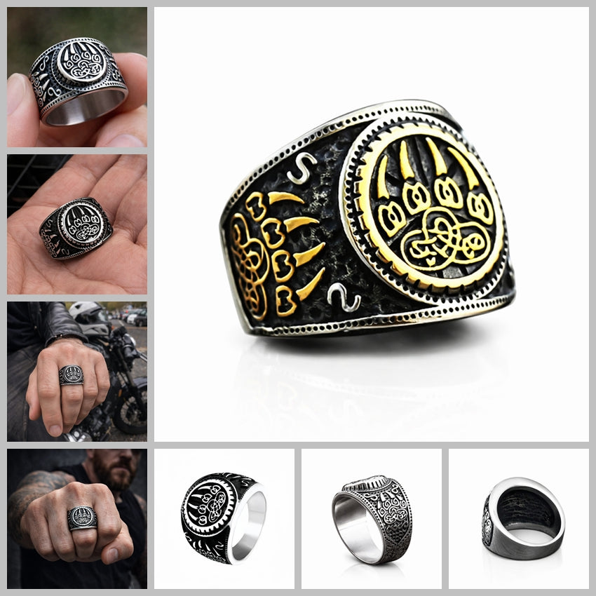 Men Nordic Viking Bear Paw Ring Animal Totem Symbol of Strength Biker Punk Band # R264