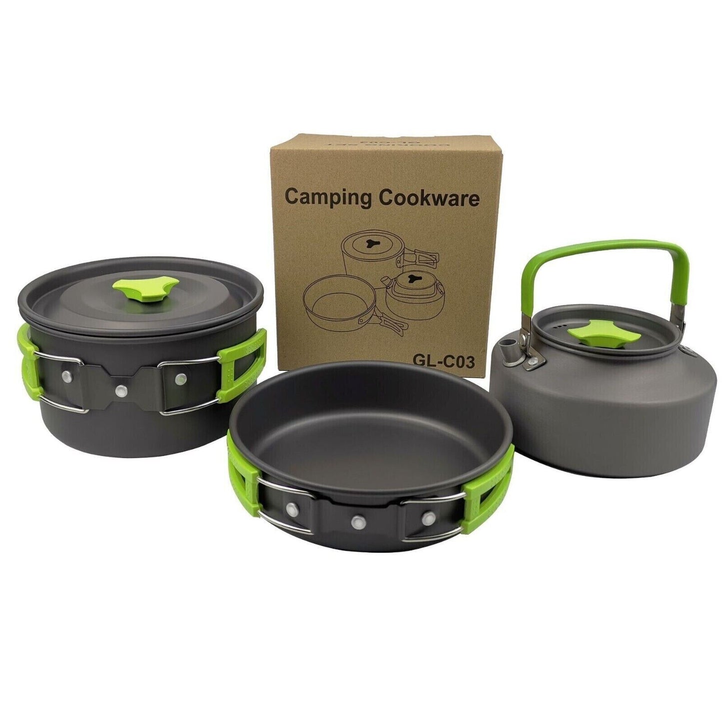 3pcs Outdoor Portable Camping Burning Kettle Pot Cookware Hiking Cooking Tool