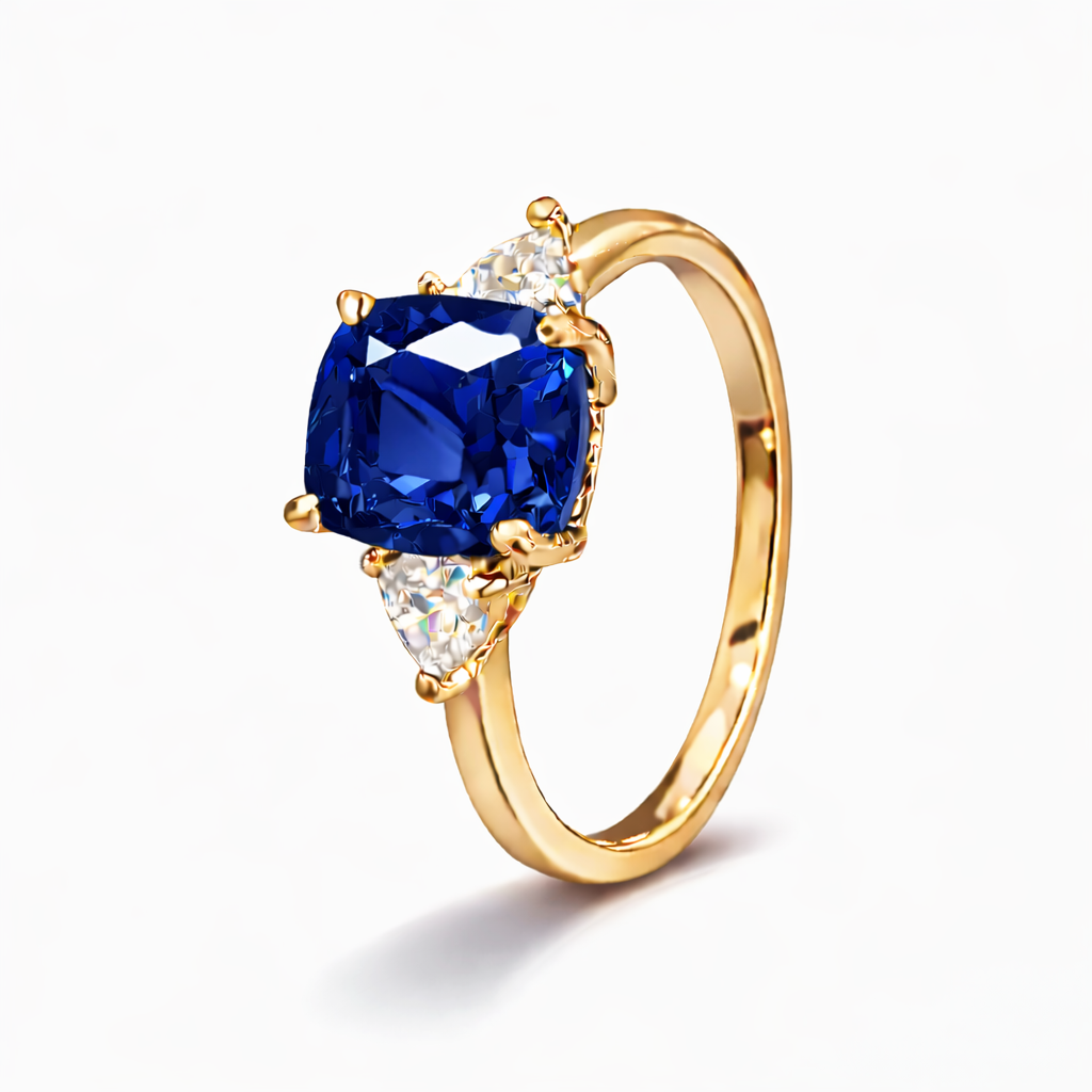 Women Gold Tone Cushion Cut Zircon Rings Green Blue Red Pink & FREE LED Gift Box # R228