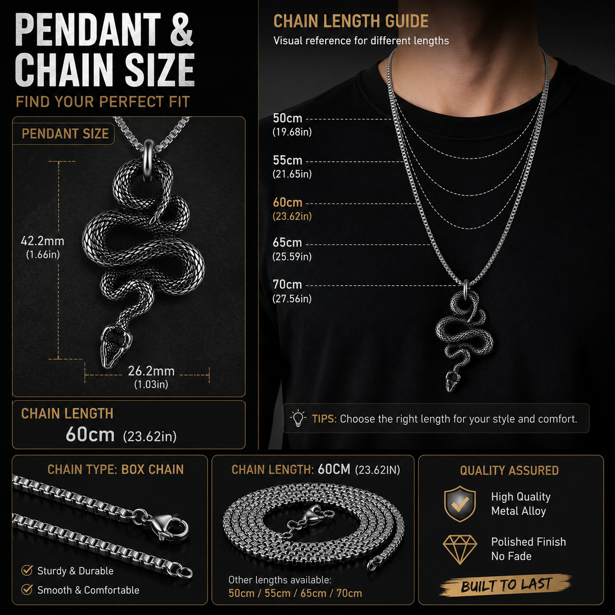 Gothic Snake Pendant Necklace Stainless Steel Serpent Biker Necklace Jewelry Chain Gift #PN0010