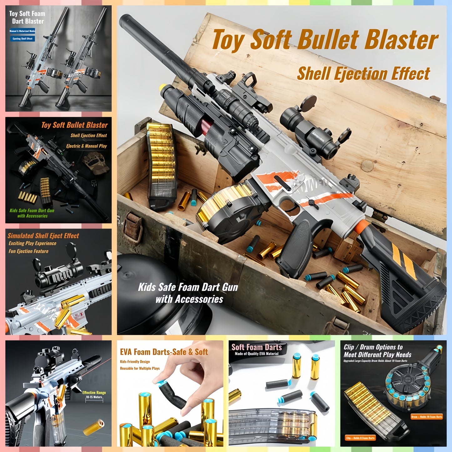 Kid Play Toy EVA Soft Foam Dart Blaster Manual & Electric Gun Shell Eject Effect