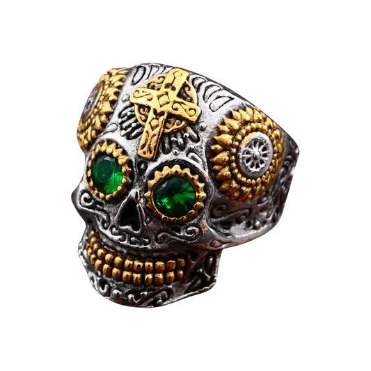 Men Individuality Amulet Stone Strength Edgy Cross Craft Totem Skull Biker Rings # R260