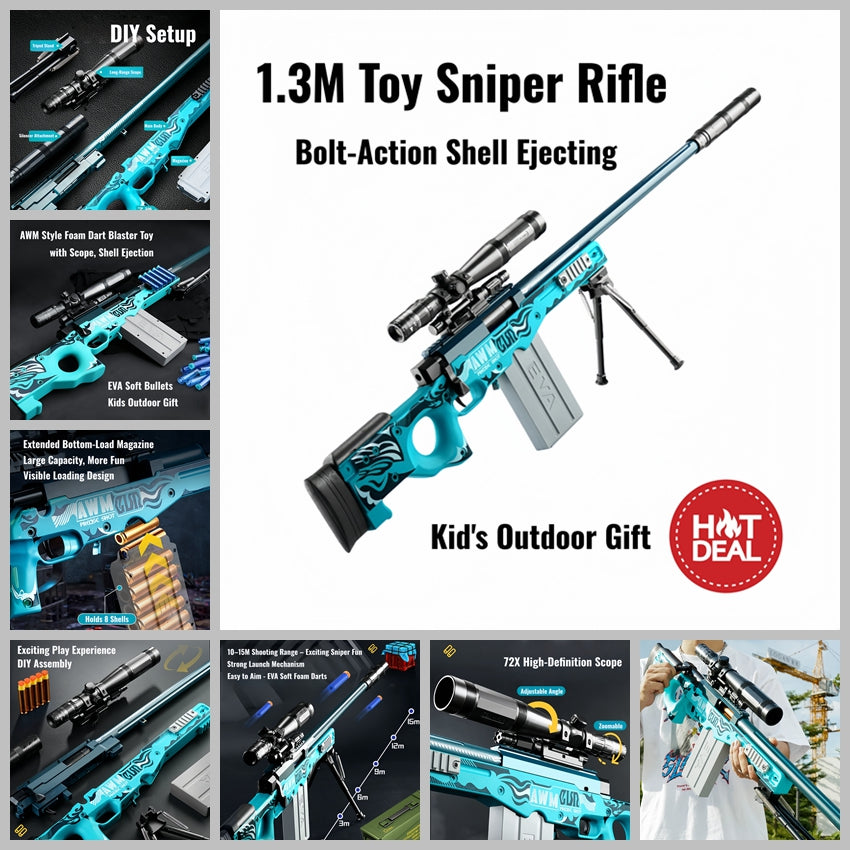 Large AWM Style Foam Dart Blaster Toy Scope Shell Ejection EVA Bullets Kids Gift