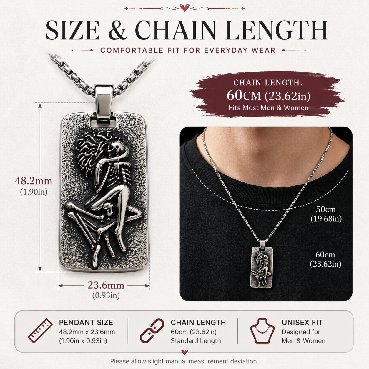 Gothic Skeleton Lovers Pendant Necklace Stainless Steel Dark Silver Gothic Jewellery Chain Gift For Men Women #PN0023