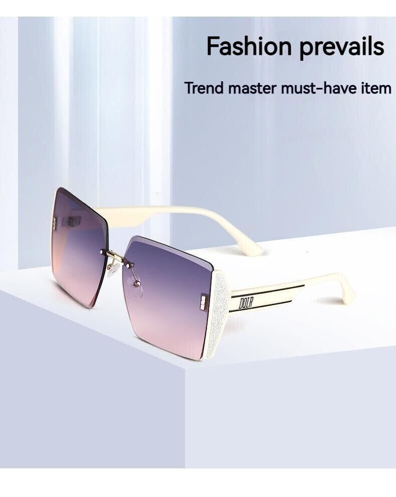 Fashion Square Rimless Personality Glasses Large Frame Cut Edge Sunglasses