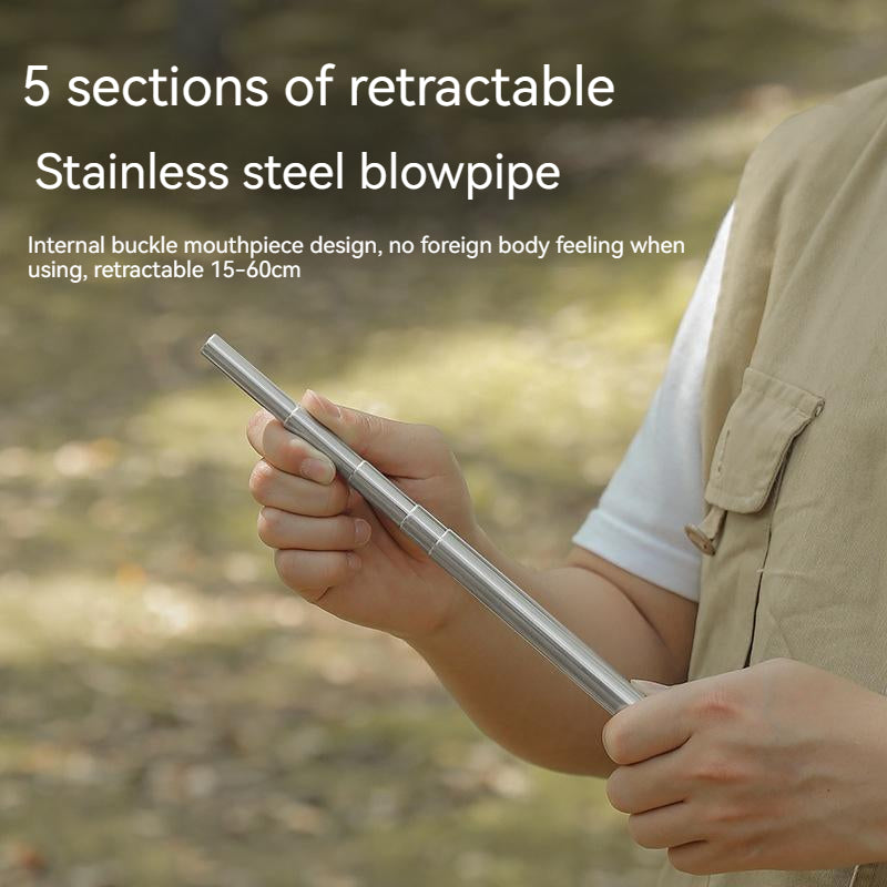 Camp Multifunctional Retractable Stainless 5 Section Blowpipe Flint Stick Set