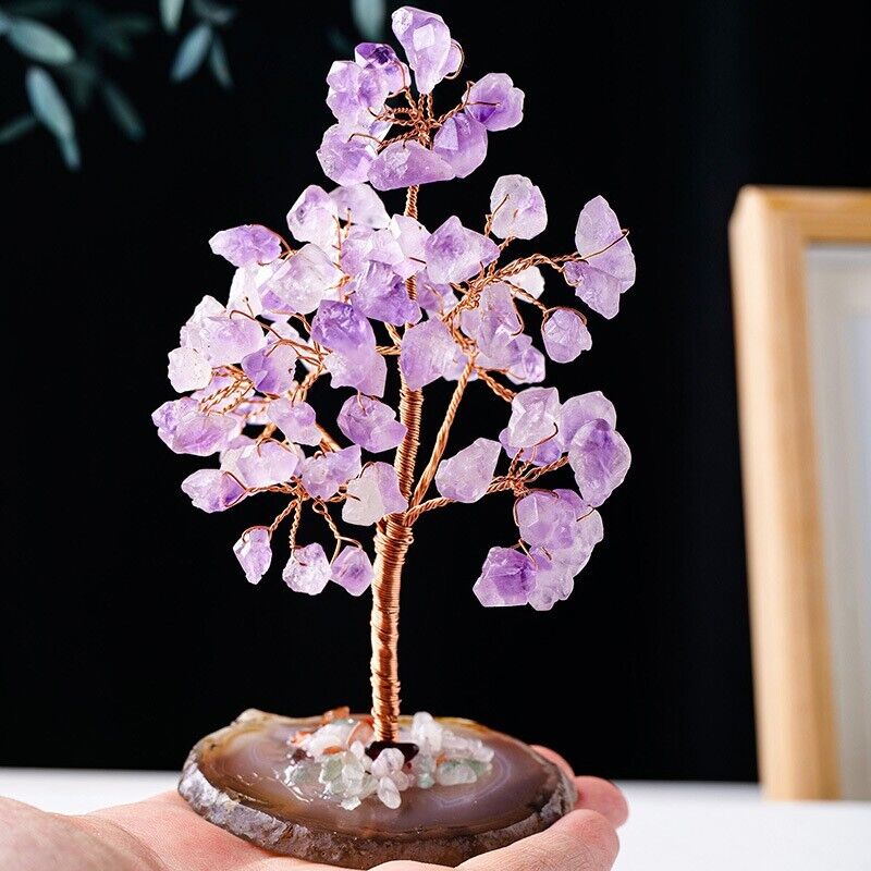 Amethyst Flower Tree with Agate Base Purple Crystal Chips Money Tree Gift