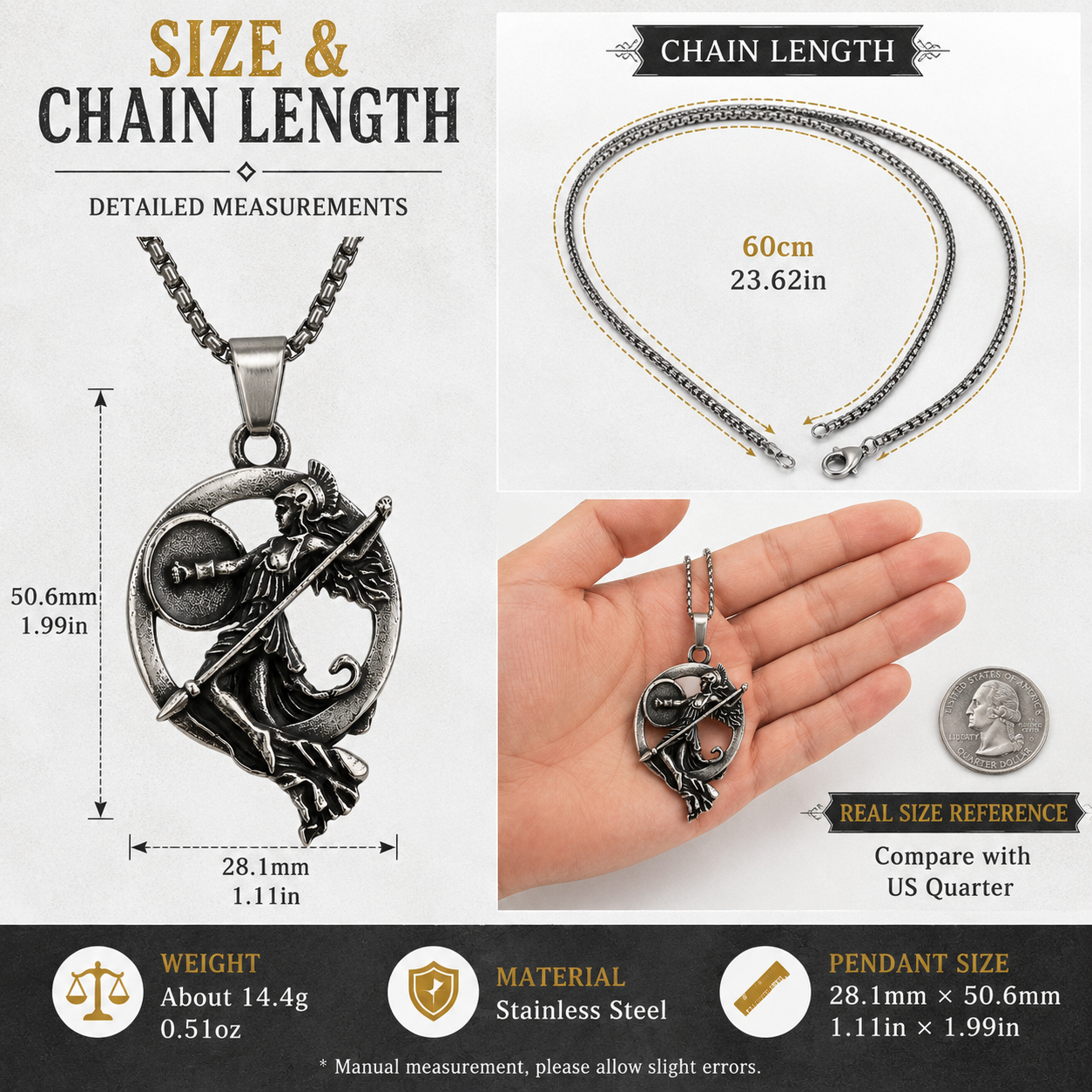Unisex Retro Greek Goddess Warrior Pendant Necklace Dark Silver Stainless Steel Mythology Chain Gift PN0015
