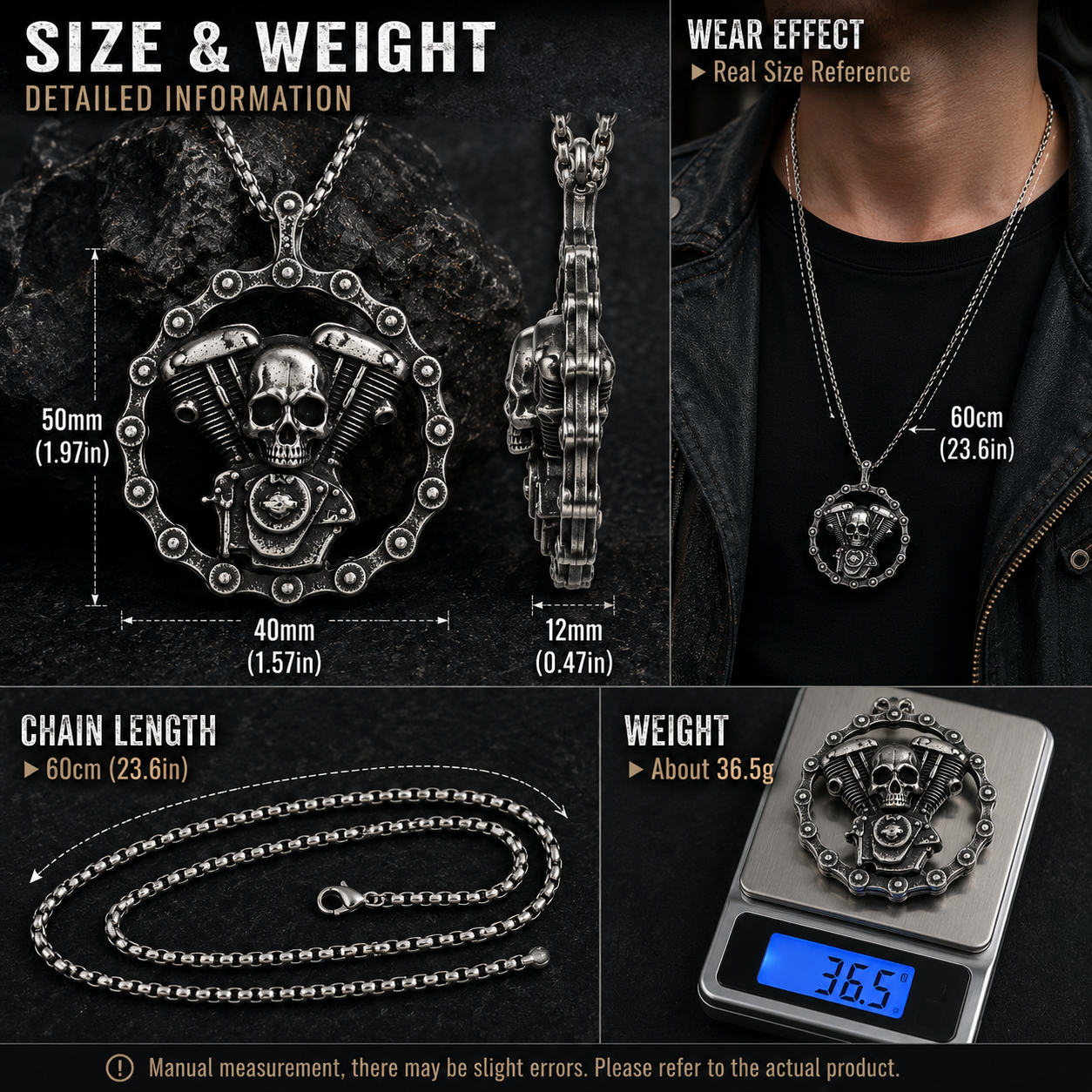 Retro Vintage Skull Motorcycle Engine Pendant Necklace Stainless Steel Biker Punk Gothic Chain Heavy Metal Gift PN0009