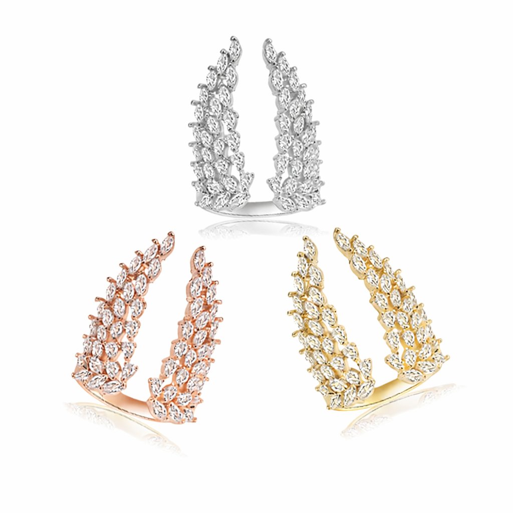 Women Sparkly Angel Wing Open Ring CZ Crystal Alloy Adjustable Rings Jewellery # R198