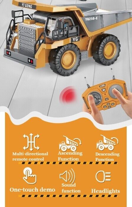 Alloy 9CH Remote Control Tipper Lifting Lowering Boys Engineering Car Toys