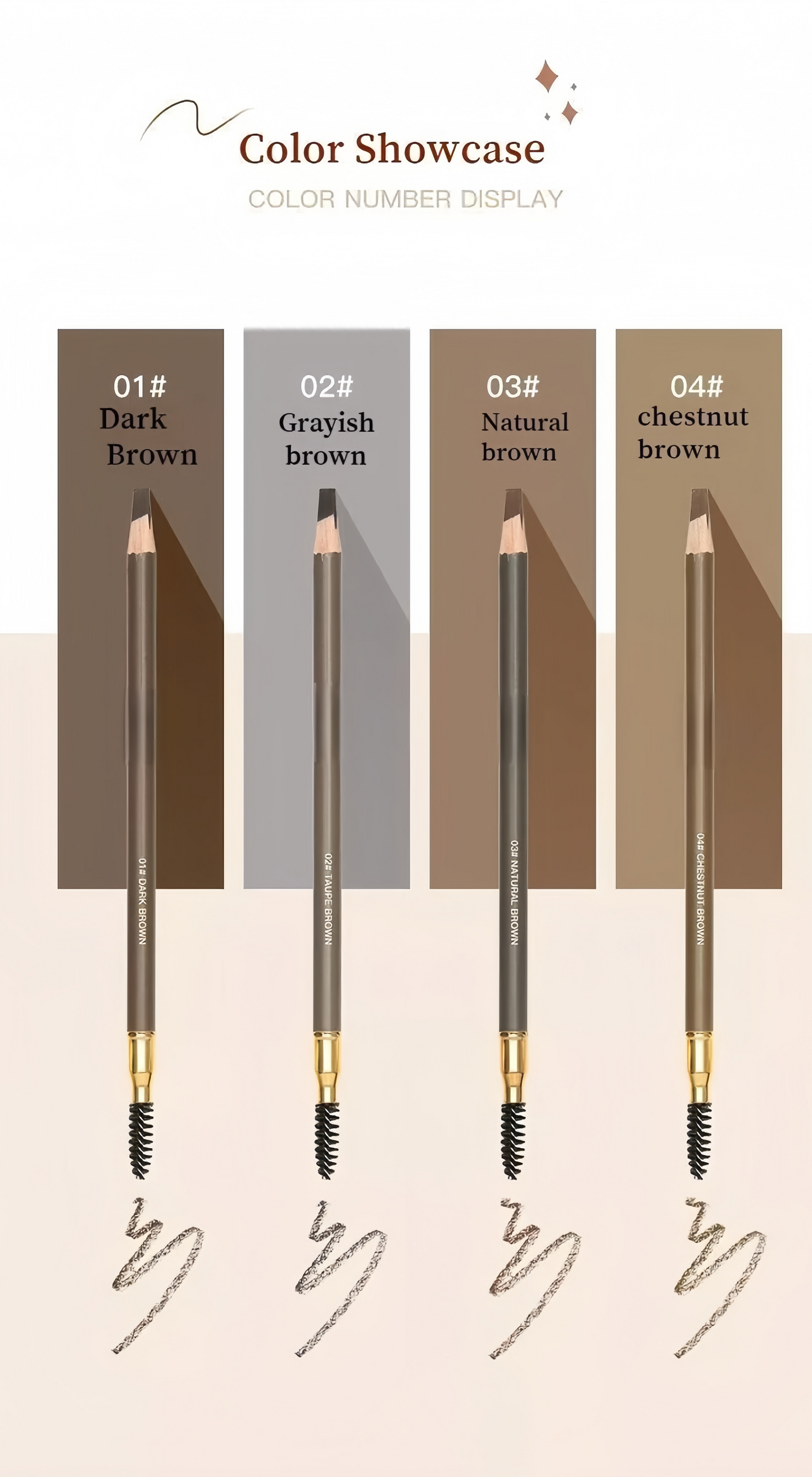 Waterproof Knife Shape Eyebrow Pencil & Spoolie Brush Natural Finish Brow Makeup