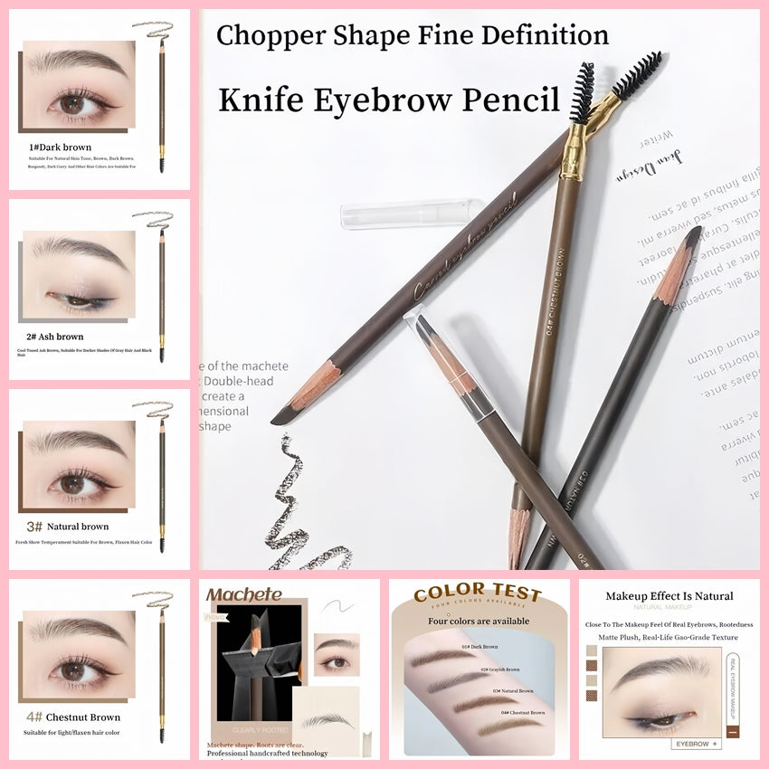Waterproof Knife Shape Eyebrow Pencil & Spoolie Brush Natural Finish Brow Makeup