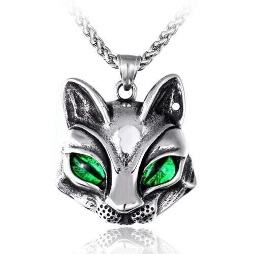 Mix Theme Retro Fox Head Sweater Chain Gemstone Titanium Steel Pendant Cat Head Necklace