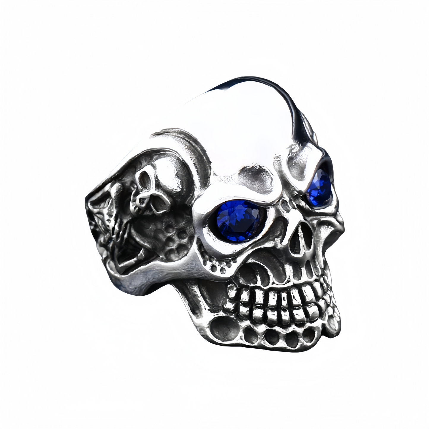 Men’s Gothic Skull Ring Red & Blue CZ Eyes Silver Tone Biker Punk Statement Ring # R25