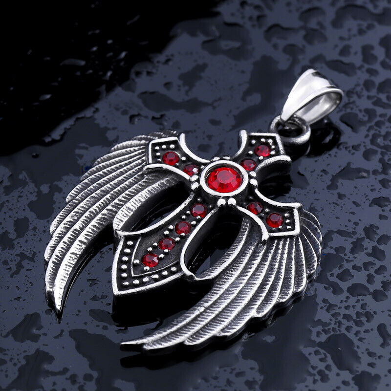 Cool Retro Punk Vintage Wolf Totem Valknut Pendant Biker Titanium Steel Necklace
