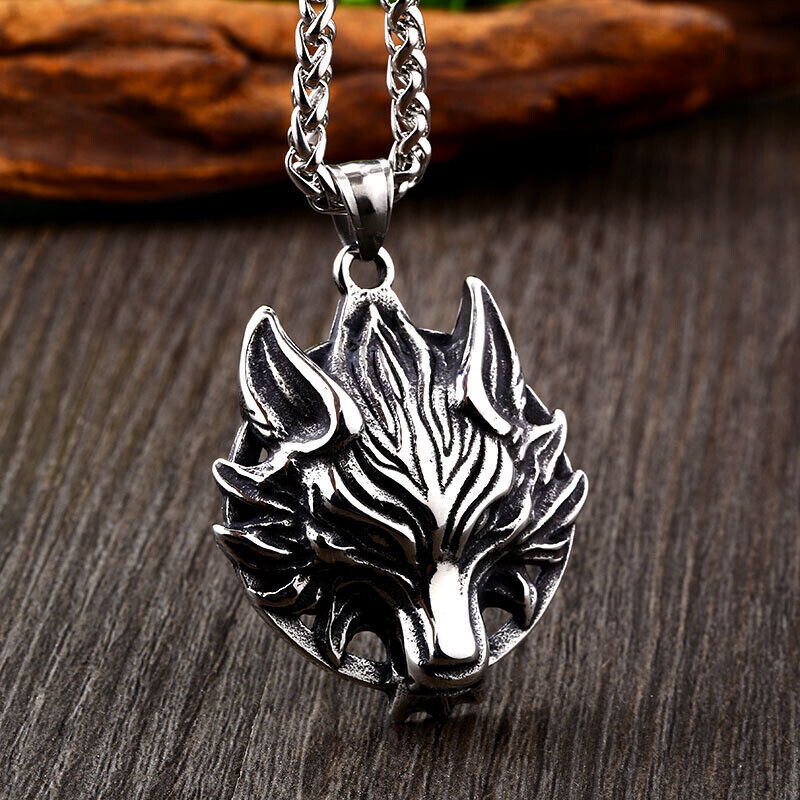 Cool Retro Punk Vintage Wolf Totem Valknut Pendant Biker Titanium Steel Necklace