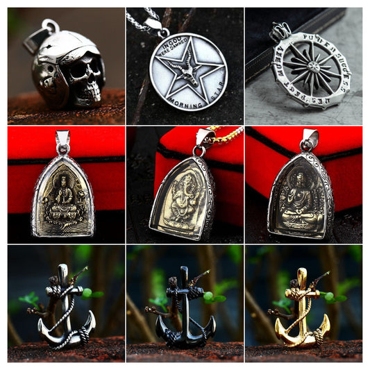 Unisex Vintage Punk Retro Mix Theme Titanium Stainless Steel Pendant Necklace
