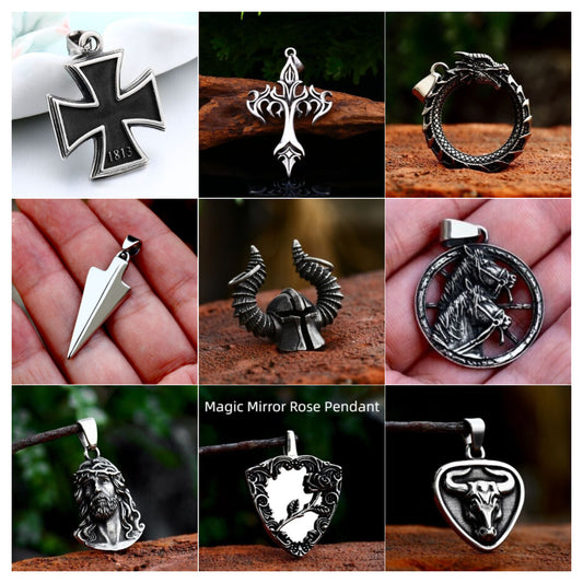 Unisex Mix Theme Retro Flame Cross Titanium Steel Pendant Simple Fashion Necklace
