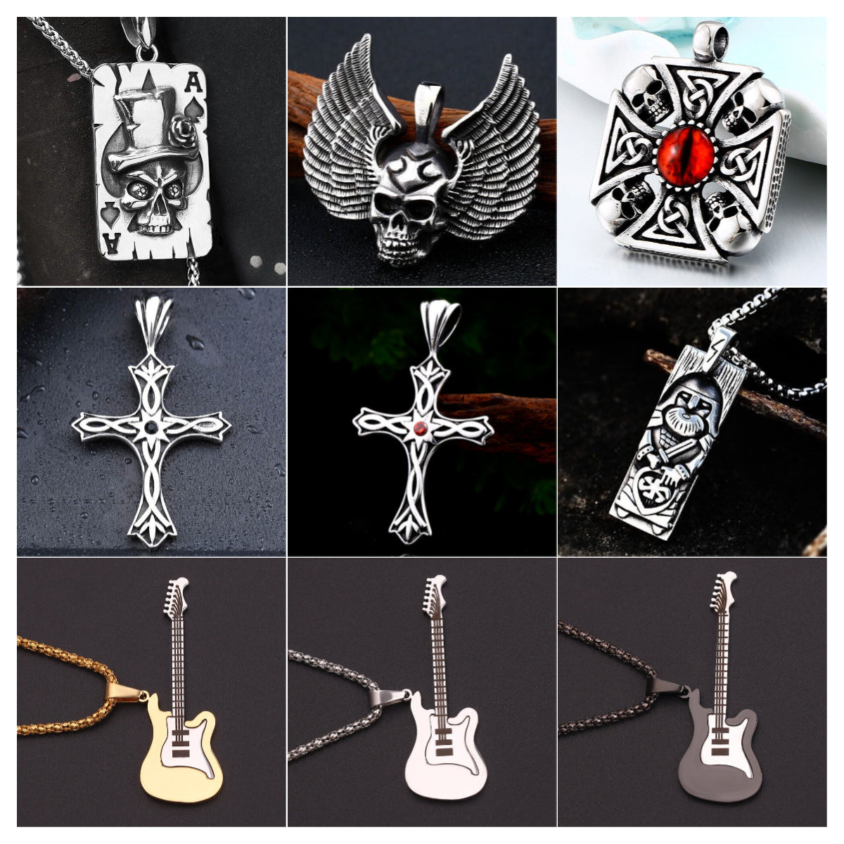 Stylish Retro Gothic Punk Mix Theme Titanium Steel Pendant Gift Unisex Necklace