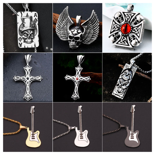 Stylish Retro Gothic Punk Mix Theme Titanium Steel Pendant Gift Unisex Necklace