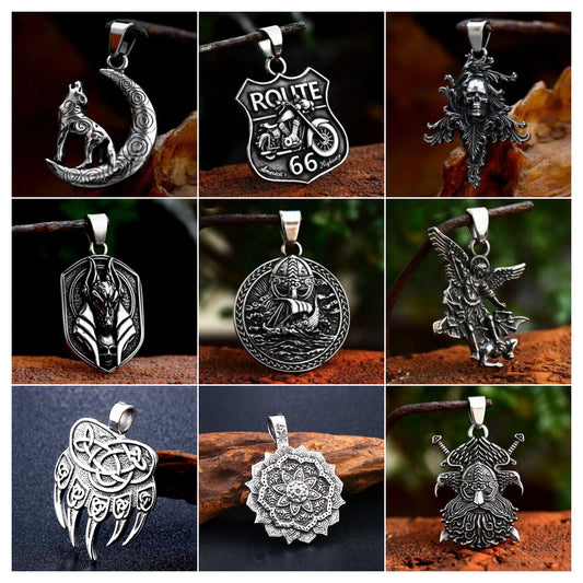 Unisex Mix Theme Stainless Steel Pendant Retro Viking Titanium Punk Necklace