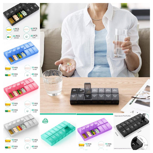 Double Row Fixed 14 Compartments Medicine Box Mini Travel Loaded Tablets Storage