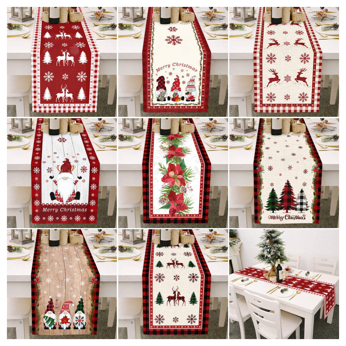 Christmas Tables Runner Tablecloth Home Dinning Table Flag Xmas Decor Cotton Lin