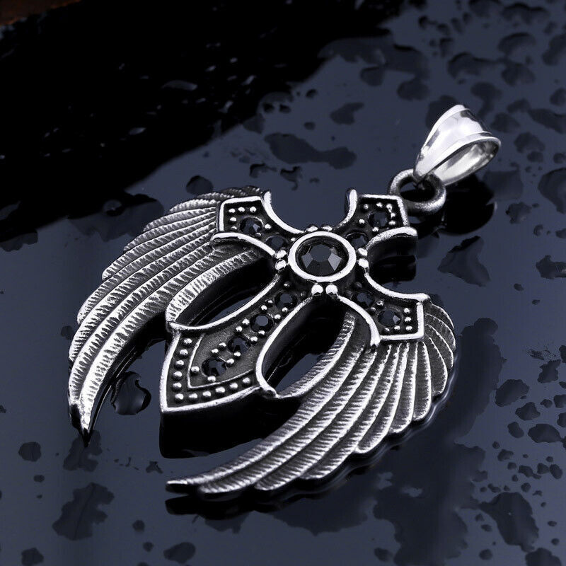 Cool Retro Punk Vintage Wolf Totem Valknut Pendant Biker Titanium Steel Necklace