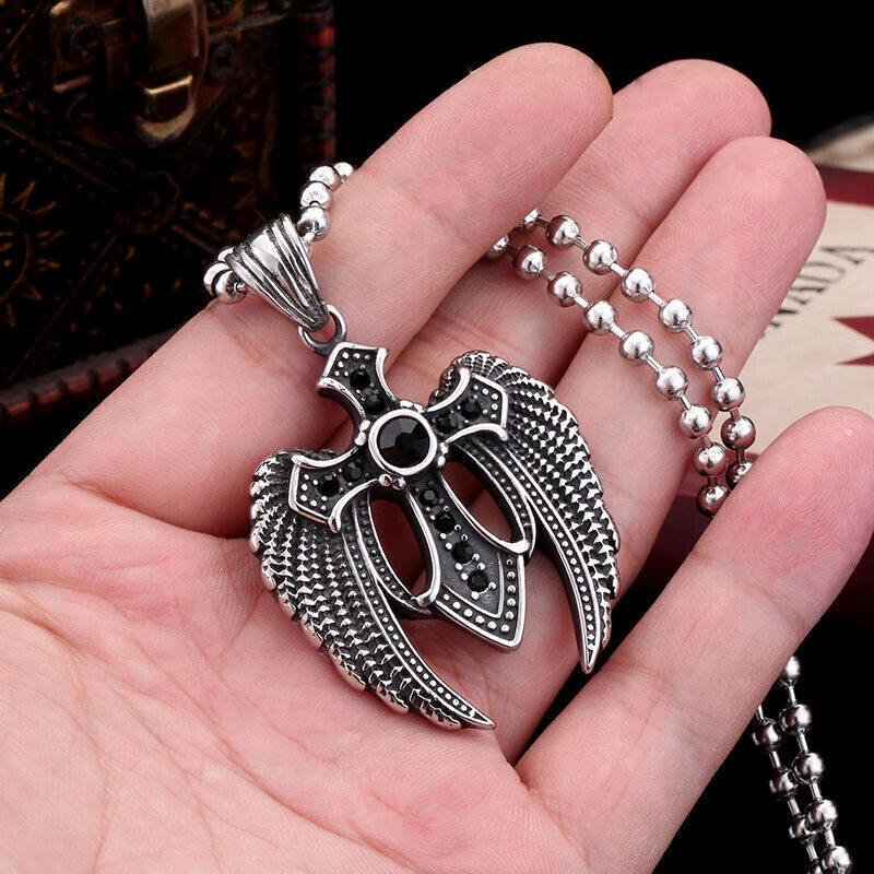 Cool Retro Punk Vintage Wolf Totem Valknut Pendant Biker Titanium Steel Necklace