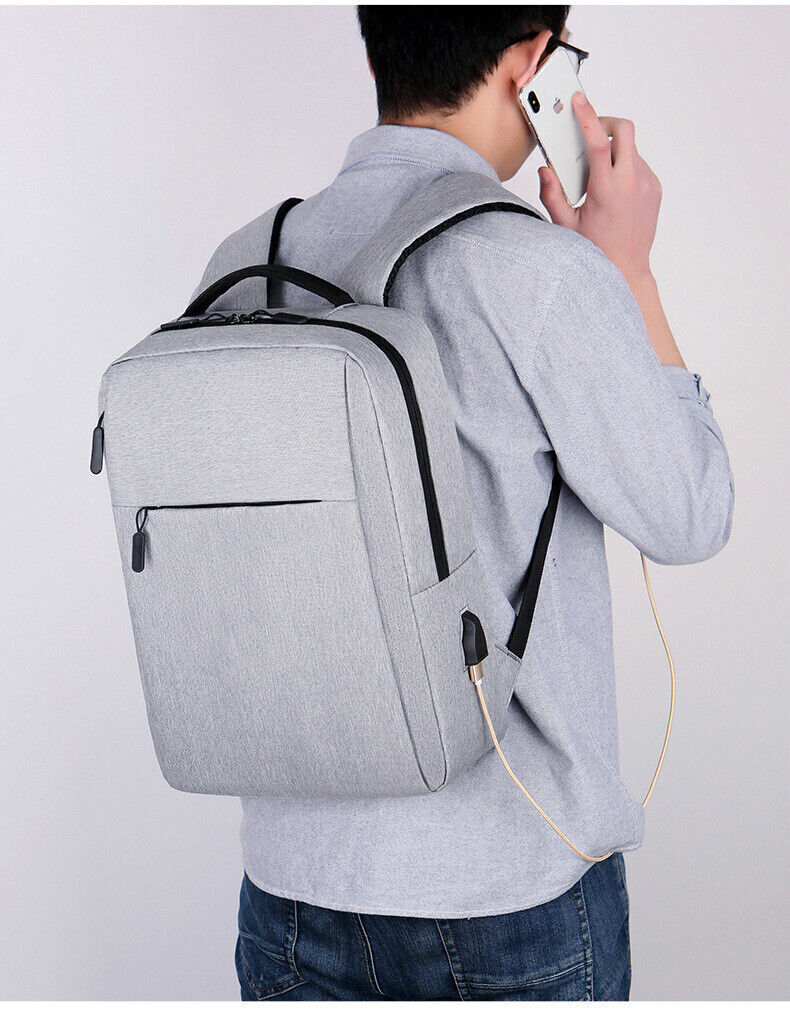 Unisex Waterproof Canvas Backpack USB Schoolbag Travel Laptop Business Bag