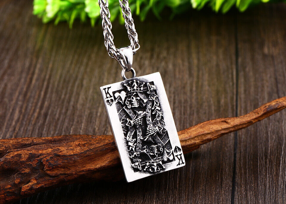 Retro Pendant Punk Vintage Cross Animal Totem Poker Pendant Biker Chain Necklace