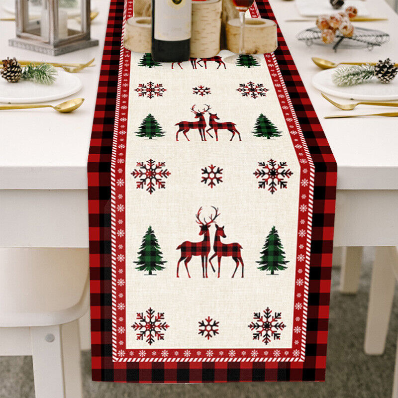 Christmas Tables Runner Tablecloth Home Dinning Table Flag Xmas Decor Cotton Lin