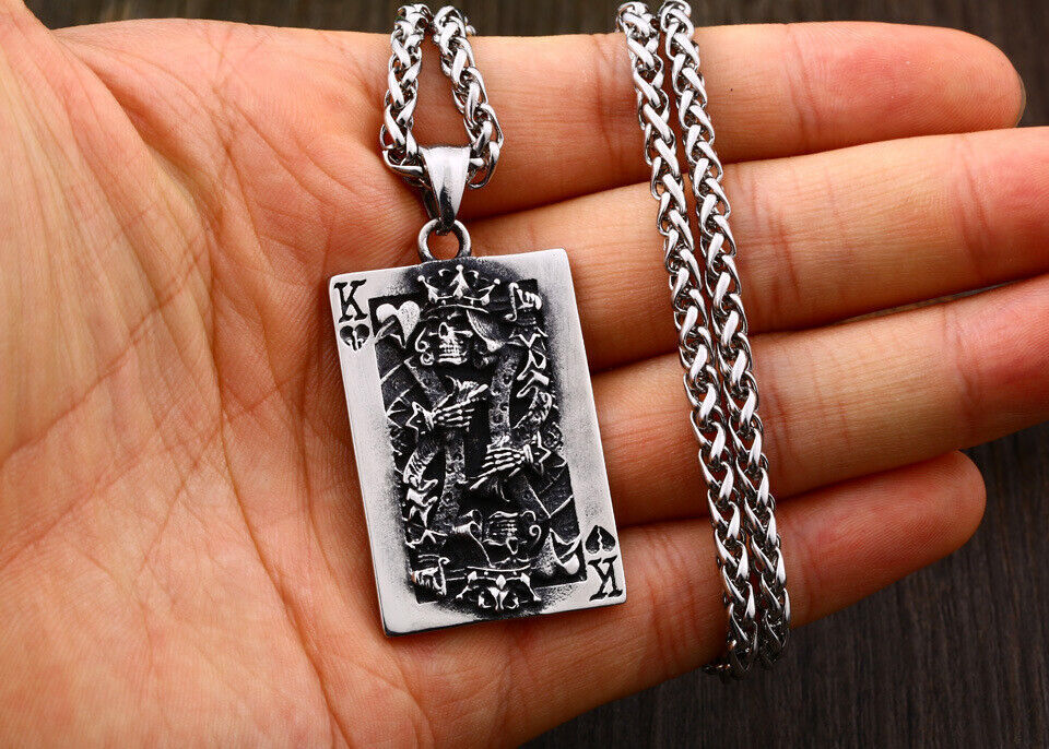 Retro Pendant Punk Vintage Cross Animal Totem Poker Pendant Biker Chain Necklace