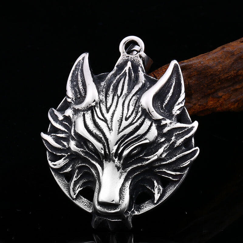 Cool Retro Punk Vintage Wolf Totem Valknut Pendant Biker Titanium Steel Necklace