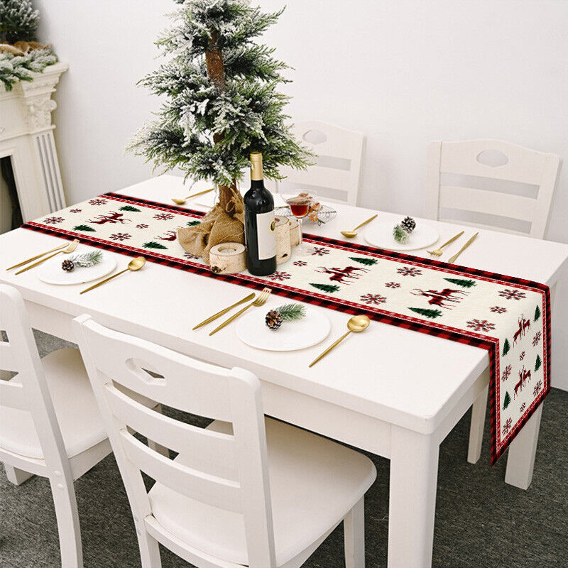 Christmas Tables Runner Tablecloth Home Dinning Table Flag Xmas Decor Cotton Lin