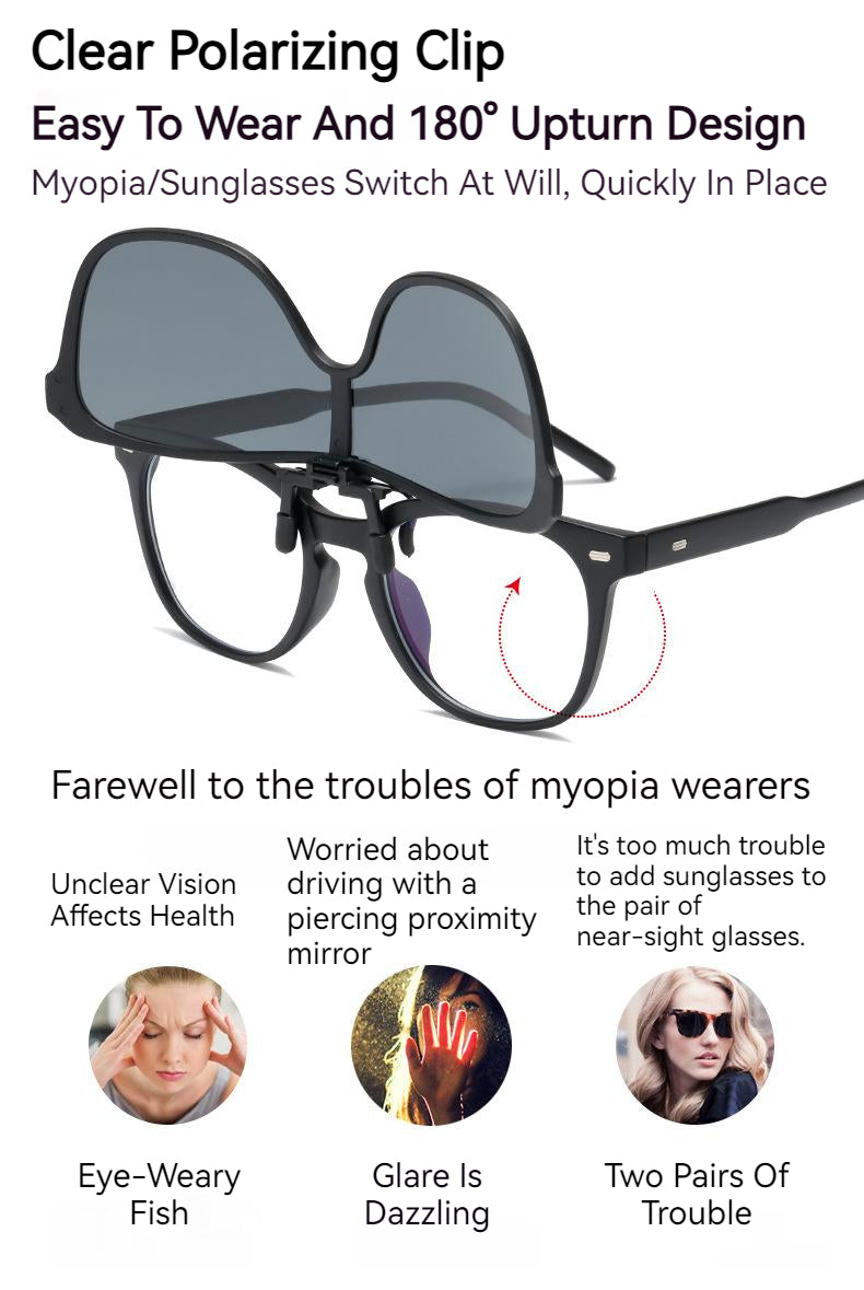 Unisex Fashion Flip Up Large Frame Sunglasses Clip On Polarized Multicolor Lens